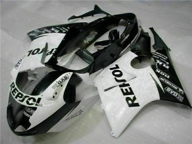 Best 1996-2007 Honda CBR1100XX Blackbird Motorcycle Fairings - White Glossy Black Repsol