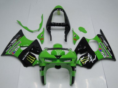 Best 1998-1999 Kawasaki ZX6R Motorcycle Fairings - Green Glossy Black Yellow Elf Bridgestone Monster