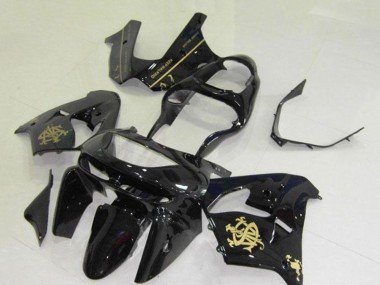 Best 1998-1999 Kawasaki ZX9R Motorcycle Fairings - Glossy Black Gold Jw