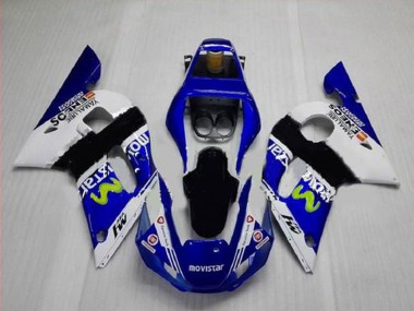 Best 1998-2002 Yamaha YZF R6 Motorcycle Fairings - White Blue Black MoviStar ENEOS Yamalube