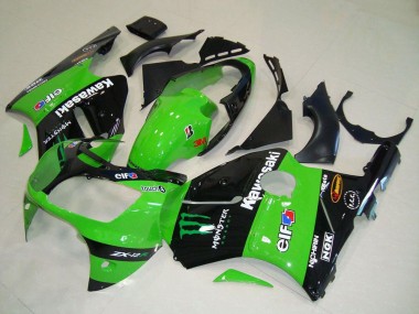 Best 2000-2001 Kawasaki ZX12R Motorcycle Fairings - Green Glossy Black Elf Touch4 Monster