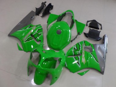 Best 2000-2001 Kawasaki ZX12R Motorcycle Fairings - Green Silver