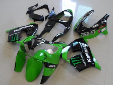 Best 2000-2001 Kawasaki ZX9R Motorcycle Fairings - Glossy Black Green Monster