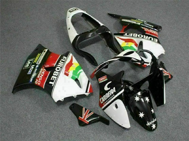 2000-2002 Kawasaki ZX6R Motorcycle Fairings - White Red Yellow Green Glossy Black Star EuroBet