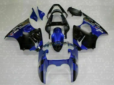 Best 2000-2002 Kawasaki ZX6R Motorcycle Fairings - Blue Glossy Black Elf Bridgestone