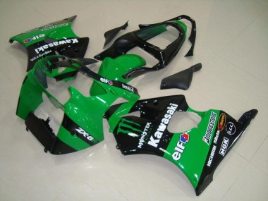 Best 2000-2002 Kawasaki ZX6R Motorcycle Fairings - Green Glossy Black Monster
