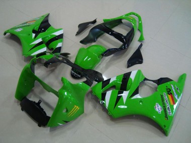 Best 2000-2002 Kawasaki ZX6R Motorcycle Fairings - Green White Glossy Black