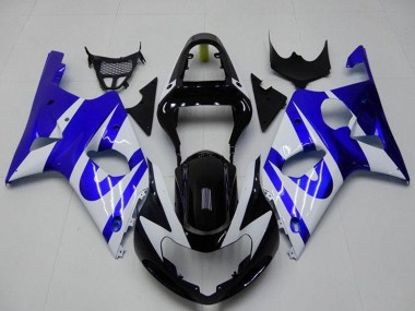 Best 2000-2002 Suzuki GSXR 1000 Motorcycle Fairing - White Blue Glossy Black