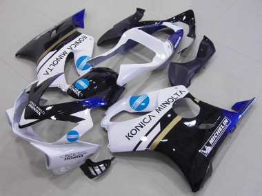 Best 2001-2003 Honda CBR600 F4i Motorcycle Fairings - White Blue Glossy Black Konica Minolta