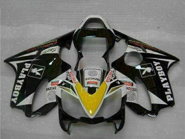 Best 2001-2003 Honda CBR600 F4i Motorcycle Fairings - White Yellow Glossy Black Playboy