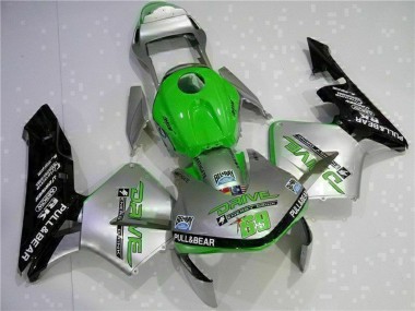 Best 2003-2004 Honda CBR600RR Motorcycle Fairing - Silver Green Glossy Black