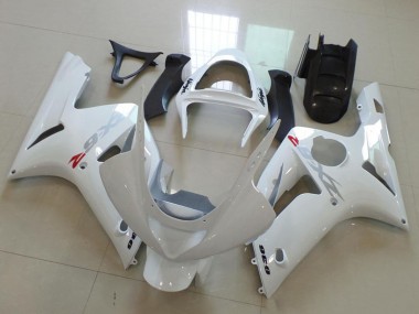 Best 2003-2004 Kawasaki ZX6R Motorcycle Fairings - White with Silver Decals