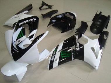 Best 2003-2004 Kawasaki ZX6R Motorcycle Fairings - White Glossy Black Green Monster