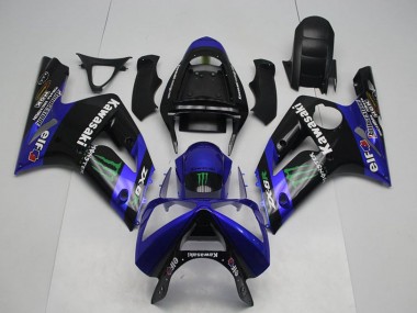 Best 2003-2004 Kawasaki ZX6R Motorcycle Fairings - Glossy Black Blue Green Monster