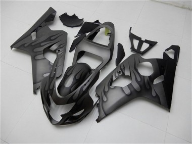 Best 2004-2005 Suzuki GSXR 600/750 Motorcycle Fairings - Grey Black Flame