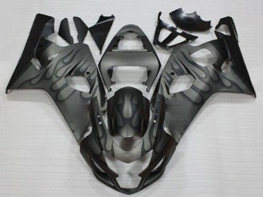 Best 2004-2005 Suzuki GSXR 600/750 Motorcycle Fairings - Grey Black Flame
