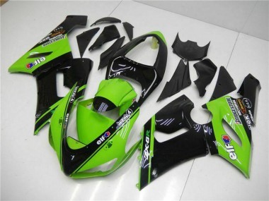Best 2005-2006 Kawasaki ZX6R Motorcycle Fairings - Green Glossy Black Elf