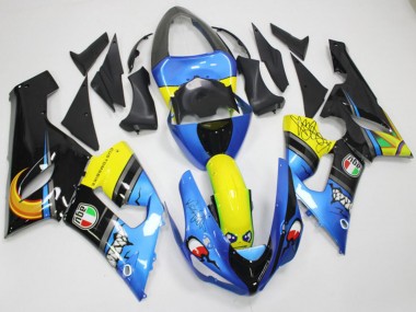 Best 2005-2006 Kawasaki ZX6R Motorcycle Fairings - Blue Yellow Black Shark