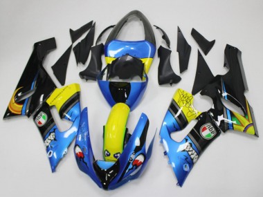 Best 2005-2006 Kawasaki ZX6R Motorcycle Fairings - Blue Yellow Black Shark