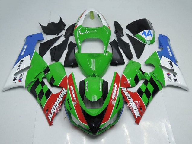 2005-2006 Kawasaki ZX6R Motorcycle Fairings - White Green Red Blue Black Motocard