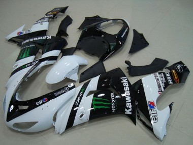 Best 2006-2007 Kawasaki ZX10R Motorcycle Fairings - White Glossy Black Green Elf Monster