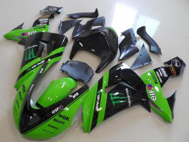 Best 2006-2007 Kawasaki ZX10R Motorcycle Fairings - Green Glossy Black Monster Racing