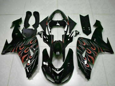 Best 2006-2007 Kawasaki ZX10R Motorcycle Fairing Kits - Glossy Black Red Flame