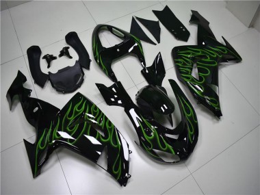 Best 2006-2007 Kawasaki ZX10R Motorcycle Fairings - Glossy Black Green Flame