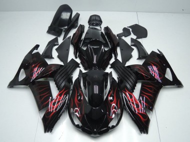 Best 2006-2011 Kawasaki ZX14R ZZR1400 Motorcycle Fairings - Glossy Black Red Flame