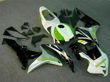 Best 2007-2008 Honda CBR600RR Motorcycle Fairing - White Green Glossy Black Hannspree