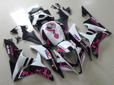Best 2007-2008 Honda CBR600RR Motorcycle Fairings - White Pink Matte Black HRC Playboy with Durex