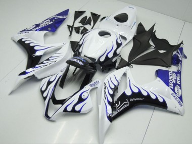 Best 2007-2008 Honda CBR600RR Motorcycle Fairings - White Blue Glossy Black Flame