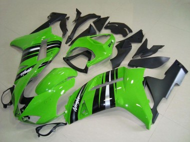 Best 2007-2008 Kawasaki ZX6R Motorcycle Fairings - Green and Silver Stripe