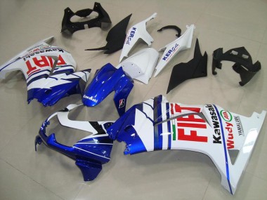 Best 2008-2012 Kawasaki ZX250R Motorcycle Fairings - White Blue Red Fiat