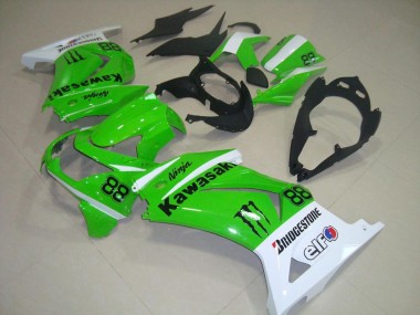 Best 2008-2012 Kawasaki ZX250R Motorcycle Fairings - White Green Black Monster 88