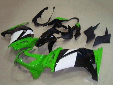 Best 2008-2012 Kawasaki ZX250R Motorcycle Fairings - Green White Glossy Black