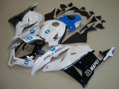 Best 2009-2012 Honda CBR600RR Motorcycle Fairings - White Blue Glossy Black Konica Minolta