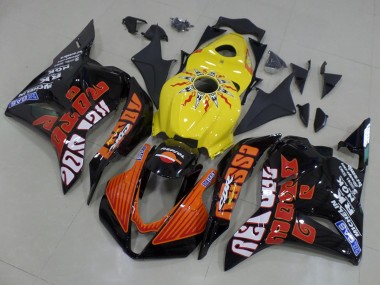 Best 2009-2012 Honda CBR600RR Motorcycle Fairings - Yellow Orange Glossy Black Rossi Racing