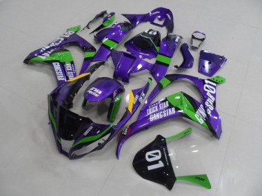 Best 2011-2015 Kawasaki ZX10R Motorcycle Fairings - Purple Green Black White Trick Star Gangstar Eva Racing 01