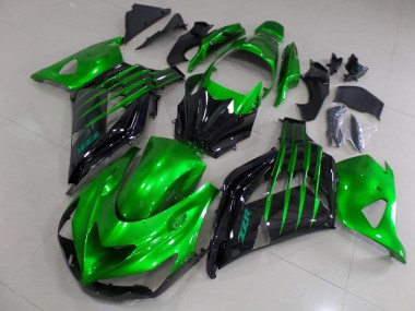 Best 2012-2024 Kawasaki ZX14R ZZR1400 Motorcycle Fairings - Green Glossy Black