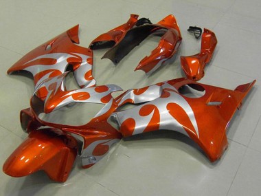 Best 2004-2007 Honda CBR600 F4i Motorcycle Fairings - Silver Orange Flame