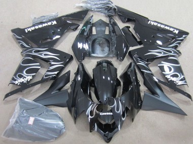 Best 2004-2005 Kawasaki ZX10R Motorcycle Fairings - Black with White Flame