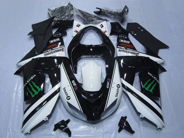 Best 2006-2007 Kawasaki ZX10R Motorcycle Fairings - White Glossy Black Green Elf Touch4 Monster
