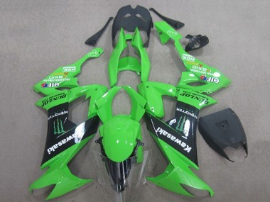 Best 2008-2010 Kawasaki ZX10R Motorcycle Fairings - Green Black Monster Energy Elf Dunlop