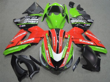 Best 2006-2011 Kawasaki ZX14R ZZR1400 Motorcycle Fairings - Green Red White Black Elf Motocard