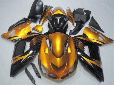 Best 2006-2011 Kawasaki ZX14R ZZR1400 Motorcycle Fairing - Gold Glossy Black