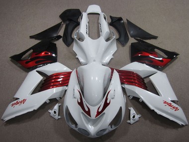 Best 2006-2011 Kawasaki ZX14R ZZR1400 Motorcycle Fairings - White Red Black