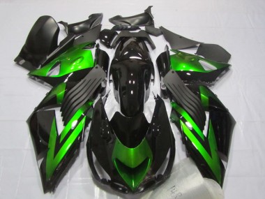 Best 2006-2011 Kawasaki ZX14R ZZR1400 Motorcycle Fairings - Glossy Black Green Stripe