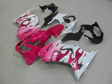 Best 2008-2012 Kawasaki ZX250R Motorcycle Fairings - White Pink Flame
