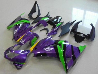 Best 2008-2012 Kawasaki ZX250R Motorcycle Fairings - Purple Green Yellow Black EVA Racing